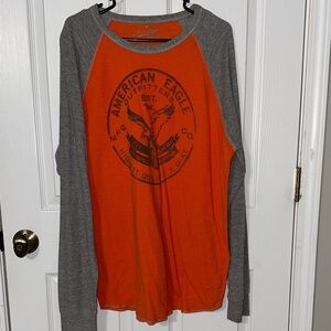 American Eagle Outfitters Orange and Gray Raglan Waffle knit long sleeve shirt
